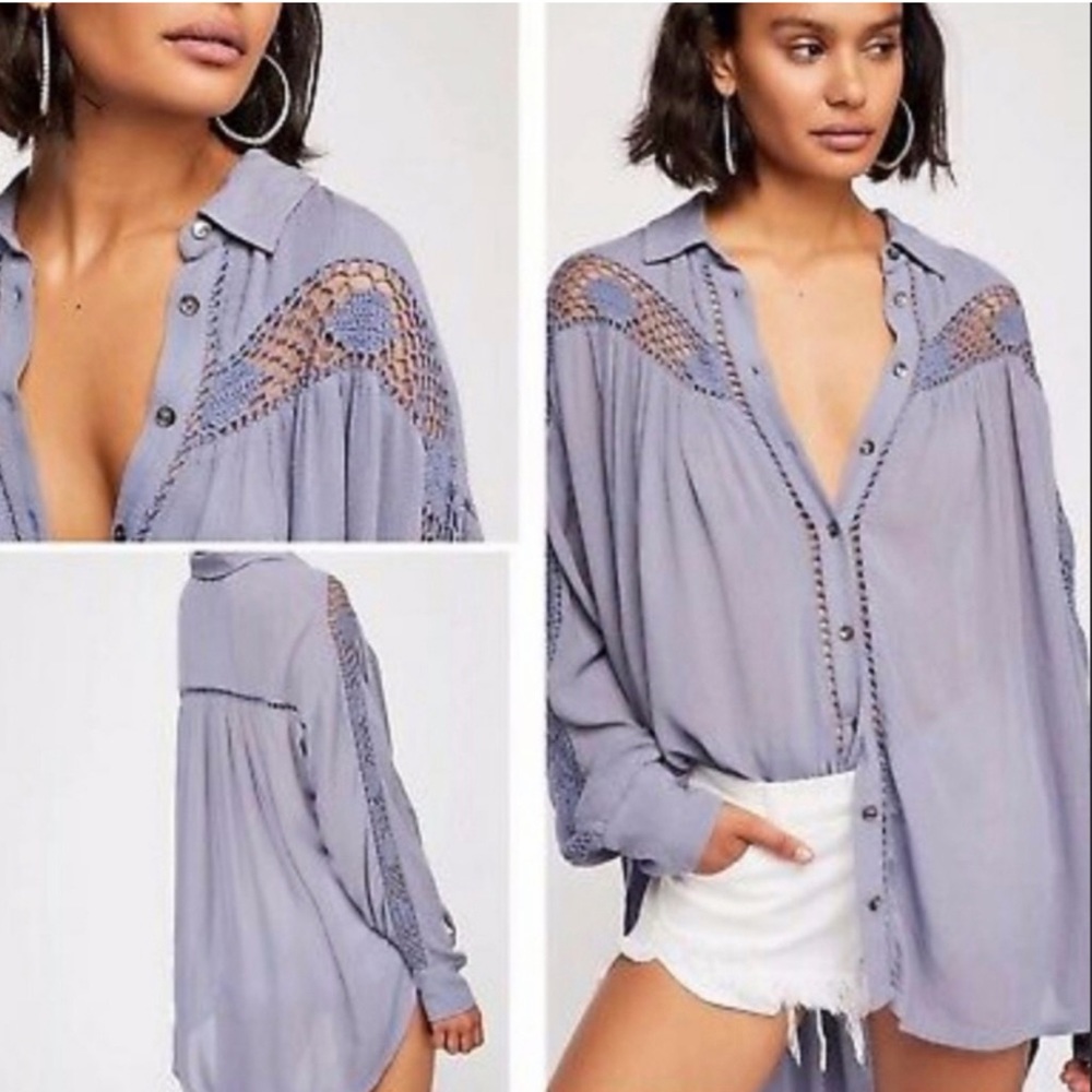 Free People Katie Bird Buttondown shirt size XS with crochet details